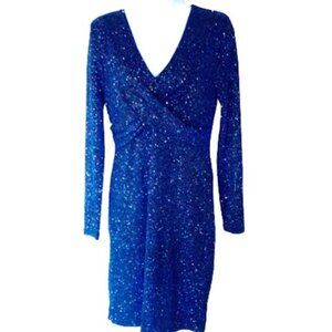 Sparkly Midnight Blue Long Sleeve Party Evening Dress Size 10 NWT NEW